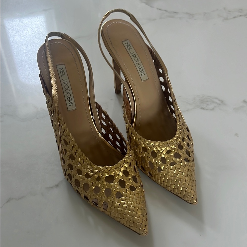 Gold Woven Slingback Heels